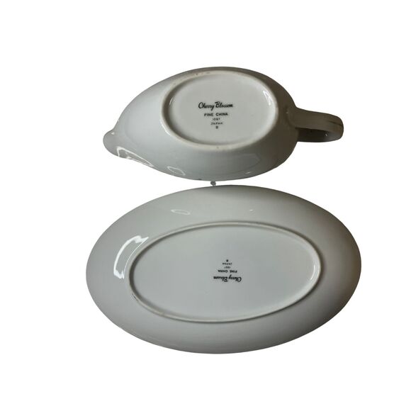 Cherry Blossom Fine China Gravy Boat w/ Underplate 1067 Japan Vintage Set - Picture 3 of 5